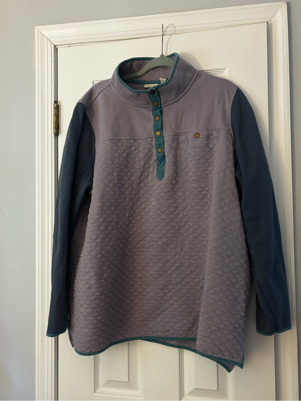 L.L. Bean Lavender Quilted Pullover with Teal Trim